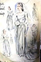 4532 1944 ORIGINAL VOGUE LS/ SLEEVELESS BRIDE GOWN,  Short Train  PATTERN 12 30''B